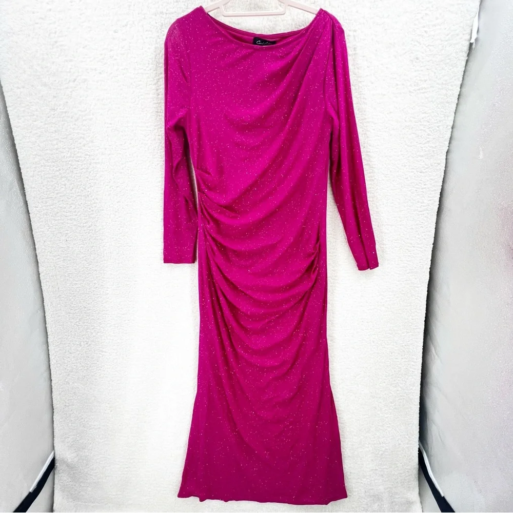 Candalite pink sparkley long sleeve side ruched dress Size L New with tag